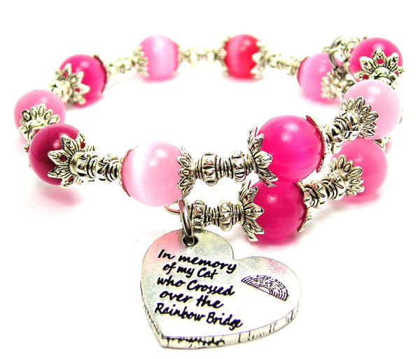 In Memory Of My Cat Who Crossed Over The Rainbow Bridge Cat's Eye Beaded Wrap Bracelet