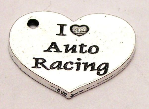 I Love Auto Racing Heart Genuine American Pewter Charm