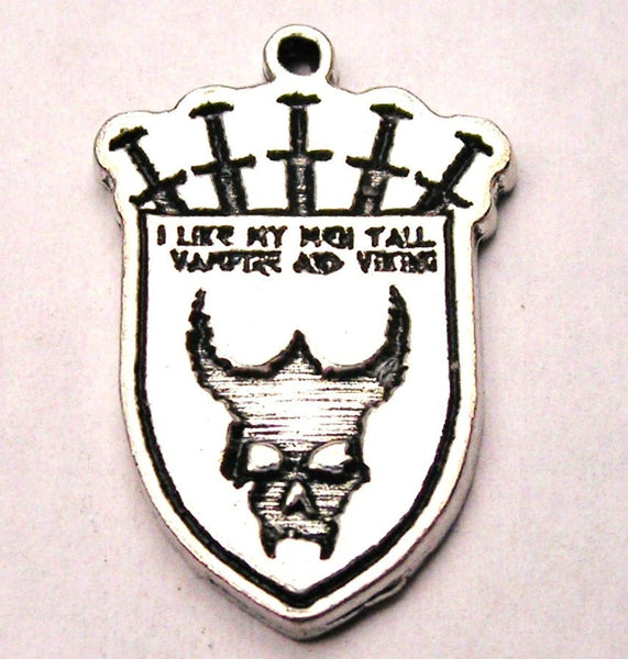 I Like My Men Tall Vampire And Viking Shield Genuine American Pewter Charm