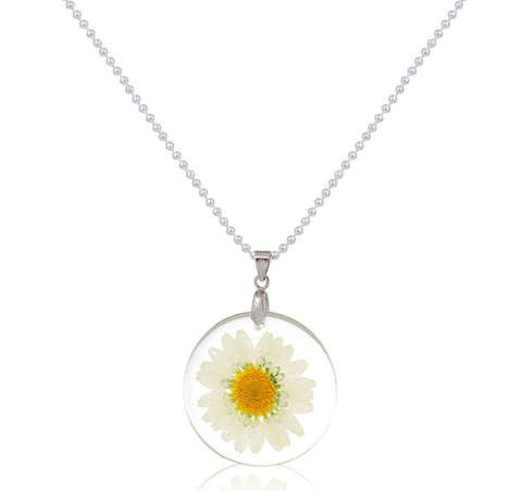 Real Daisy Flower Charm Necklace