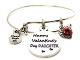 Happy Valentines Day Mom And Daughter Bangle Bracelet Set With Crystal Hearts