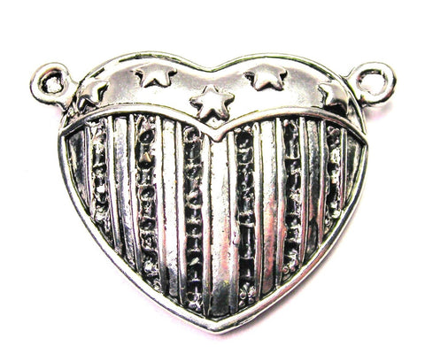 Large American Flag Heart 2 Loops Pendant Genuine American Pewter Charm