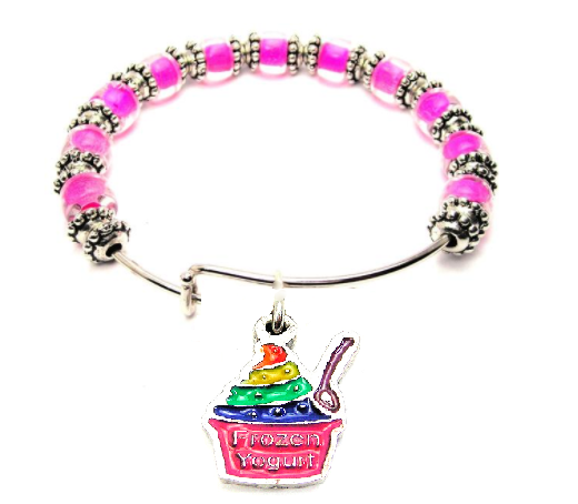 Rainbow Colored Frozen Yogurt  9mm Glass Beaded Single Bracelet