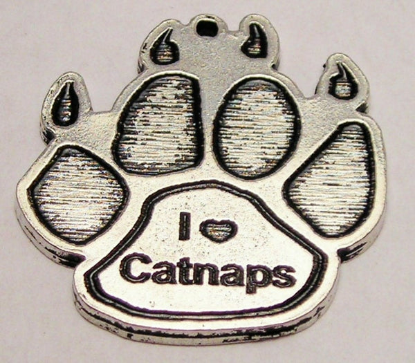 I Love Cat Naps Paw Genuine American Pewter Charm