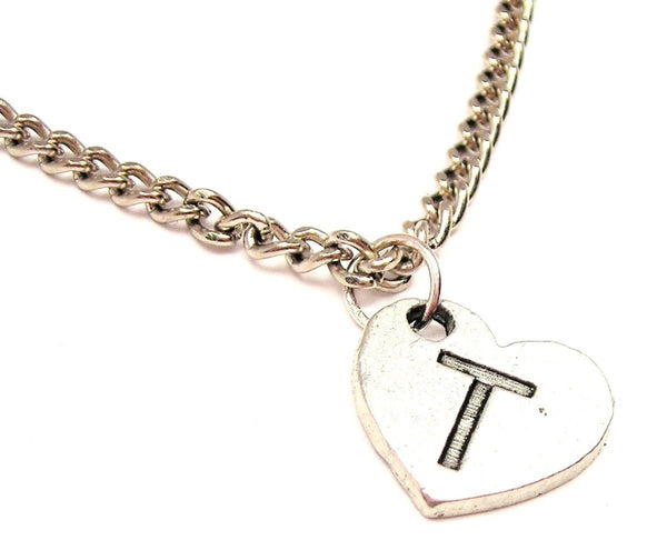 Heart Shaped Initial T Single Charm Necklace