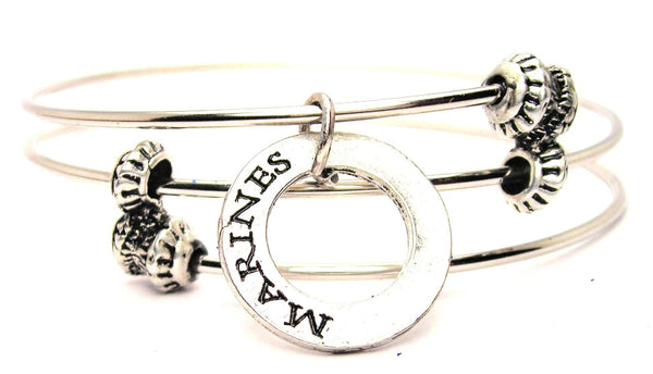 Marines Affirmation Ring Triple Style Expandable Bangle Bracelet