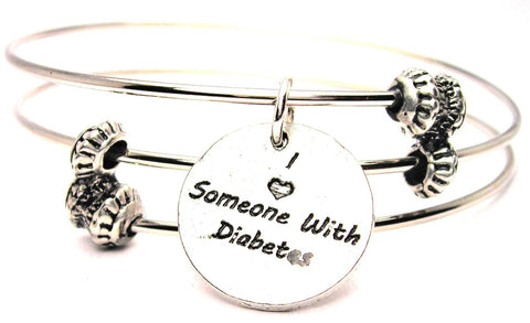 I Love Someone With Diabetes Triple Style Expandable Bangle Bracelet