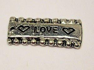 Love With Hearts Bumpy Tab Charm Genuine American Pewter Charm