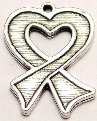 Heart Shaped Awareness Ribbon Genuine American Pewter Charm