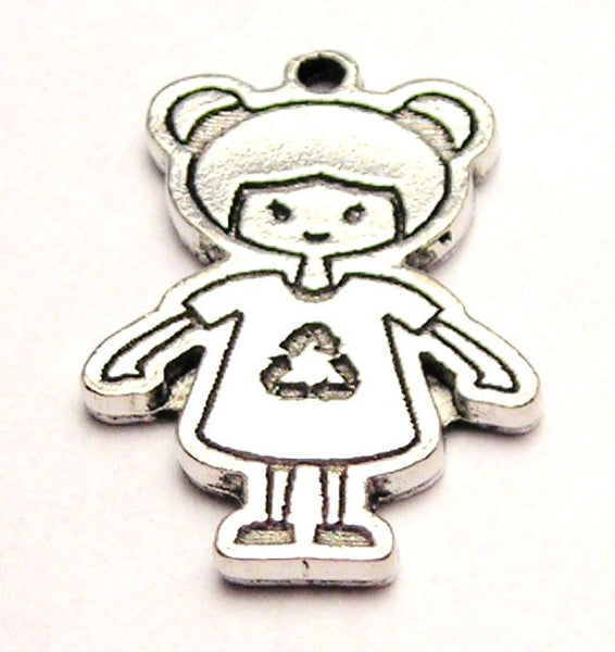 Recycle Symbol Girl Genuine American Pewter Charm