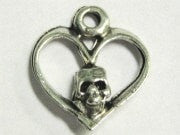 Heart With Center Skull Genuine American Pewter Charm