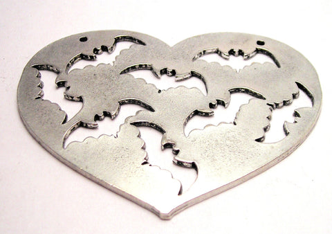 Going Batty Heart With Bat Filigree Pendant Genuine American Pewter Charm