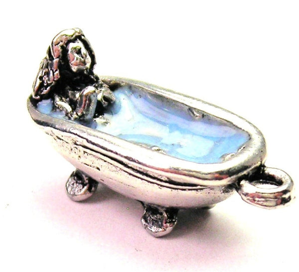 Girl In Tub Blue Water Genuine American Pewter Charm