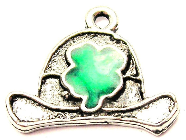 Green Irish Clover On Hat Genuine American Pewter Charm