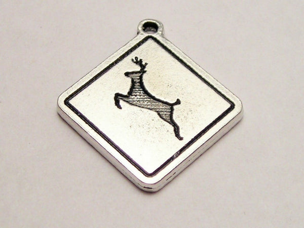 Deer Road Sign Genuine American Pewter Charm