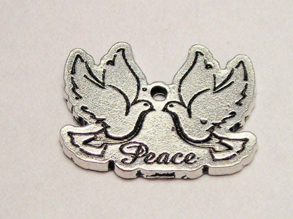 Twin Doves With The Word Peace Genuine American Pewter Charm