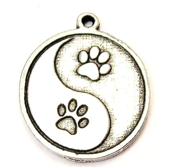 Paw Print Yin Yang Symbol Genuine American Pewter Charm