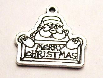 Santa Holding Merry Christmas Sign Genuine American Pewter Charm