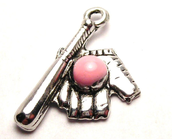 Pink Softball Glove And Bat Genuine American Pewter Charm