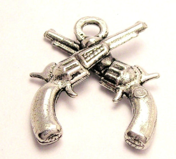 3 D Crossed Pistols Genuine American Pewter Charm