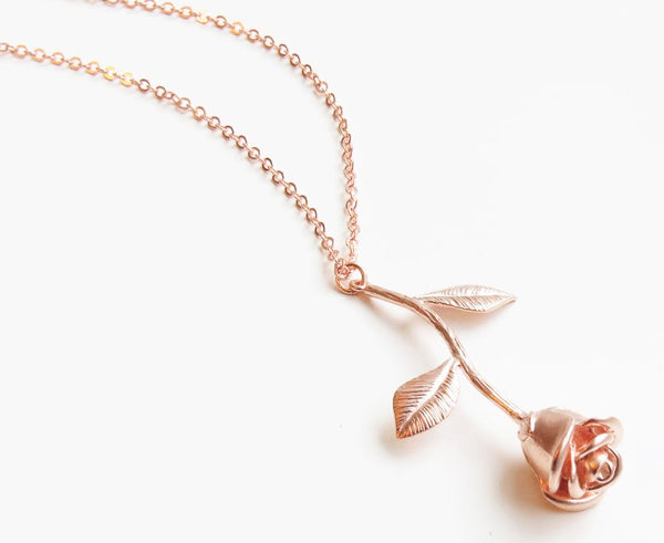 Single Rose Charm Necklace In Rose Gold Tone