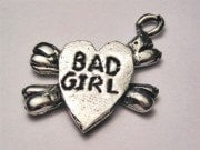 Heart With Crossbones Bad Girl Genuine American Pewter Charm