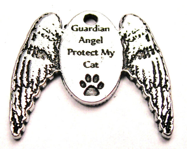 Guardian Angel Protect My Cat Genuine American Pewter Charm