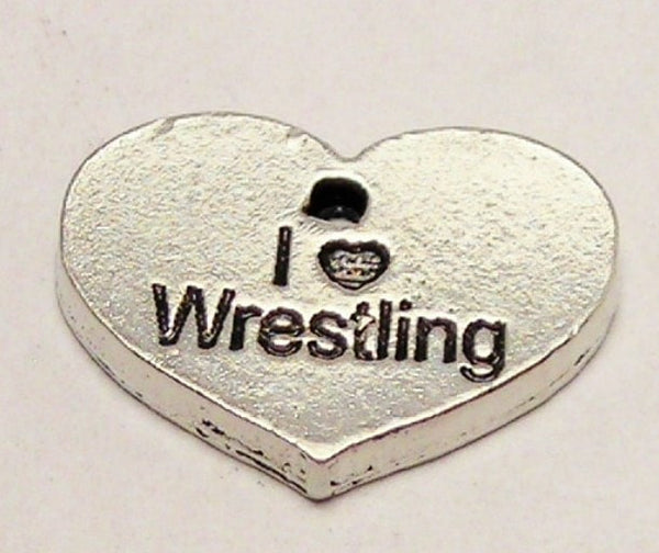 I Love Wrestling Accent Heart Genuine American Pewter Charm