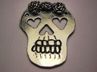 Large Day Of The Dead Dia De Los Muertos Skull With Roses Genuine American Pewter Charm