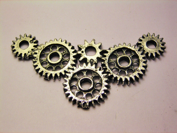 Steampunk 6 Gears Pendant Genuine American Pewter Charm