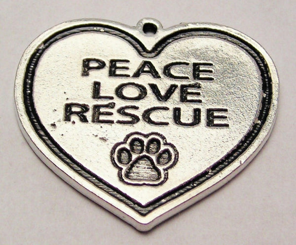 Peace Love Rescue Heart With Paw Print Genuine American Pewter Charm