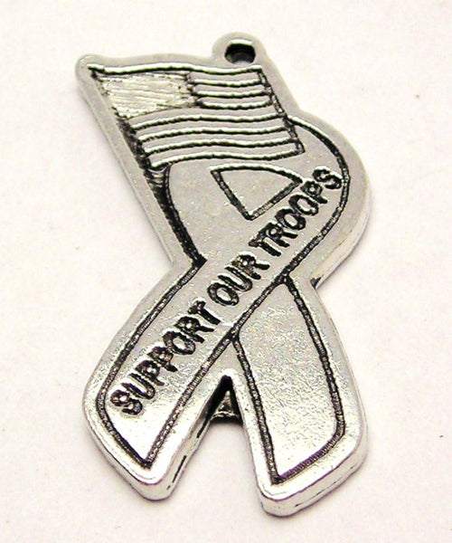 Support Our Troops Awareness Ribbon Genuine American Pewter Charm