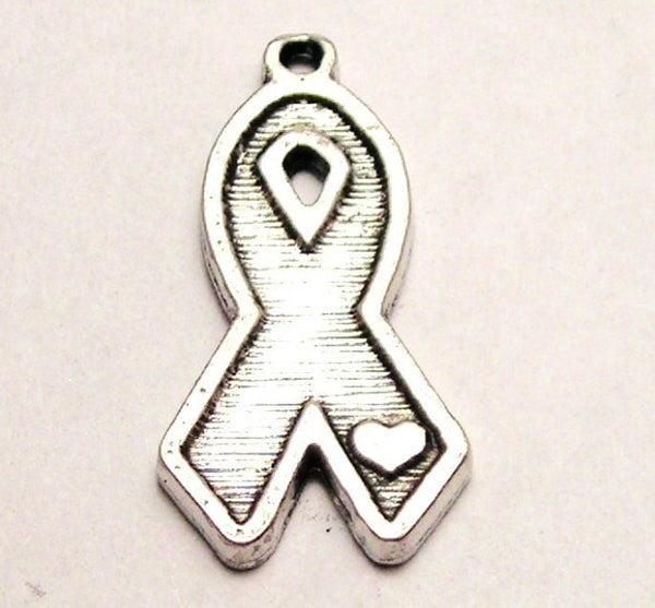 Awareness Ribbon With Little Heart On The Tip Genuine American Pewter Charm