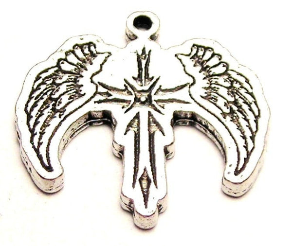 Cross With Wings Genuine American Pewter Charm