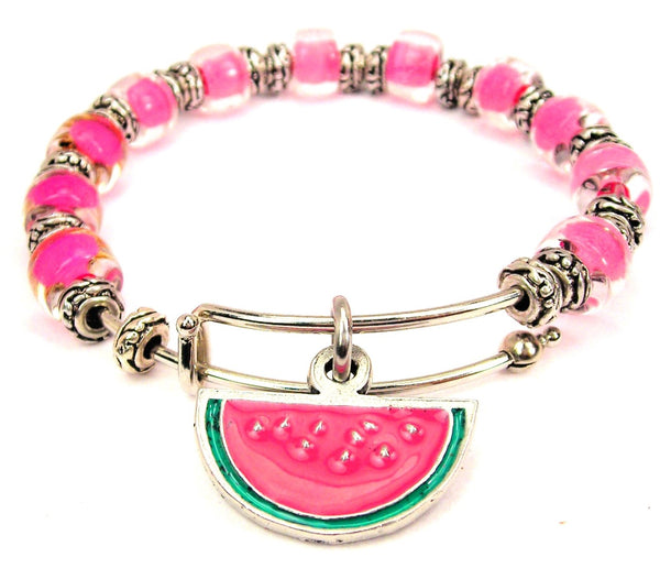 Watermelon Charm 9mm Glass Beaded Single Bracelet