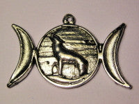 Triple Moon With Howling Wolf Center Genuine American Pewter Charm