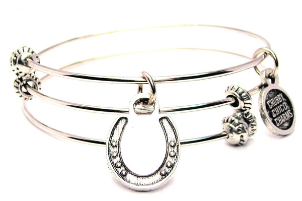 Engraved Horseshoe Triple Style Expandable Bangle Bracelet