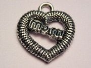 Mom In Textured Heart Genuine American Pewter Charm