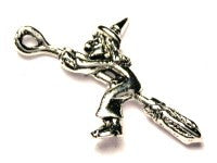 Witch Riding Broom Genuine American Pewter Charm