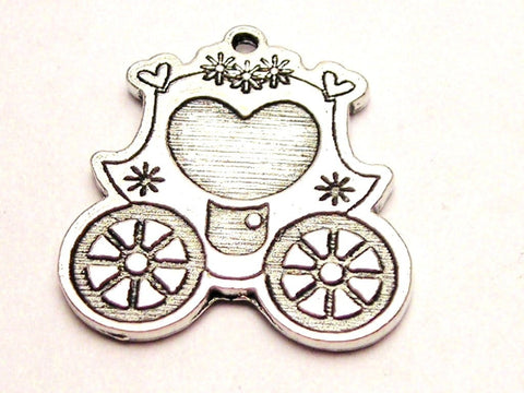 Princess Carriage With Hearts And Flowers Genuine American Pewter Charm